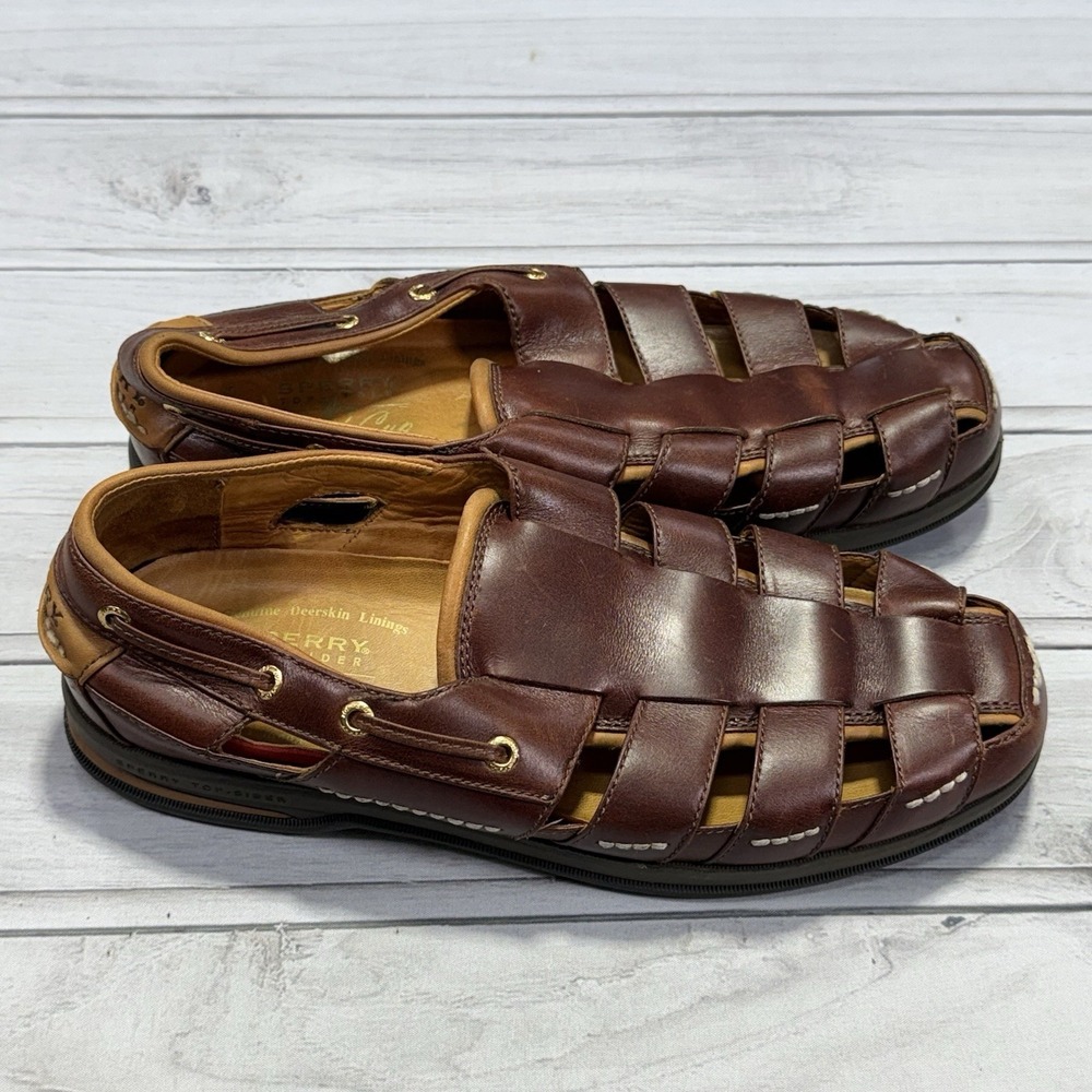 Sperry Top -Sider Gold Cup Fisherman Sandals Mens 10.5 Leather Deerskin Vibram